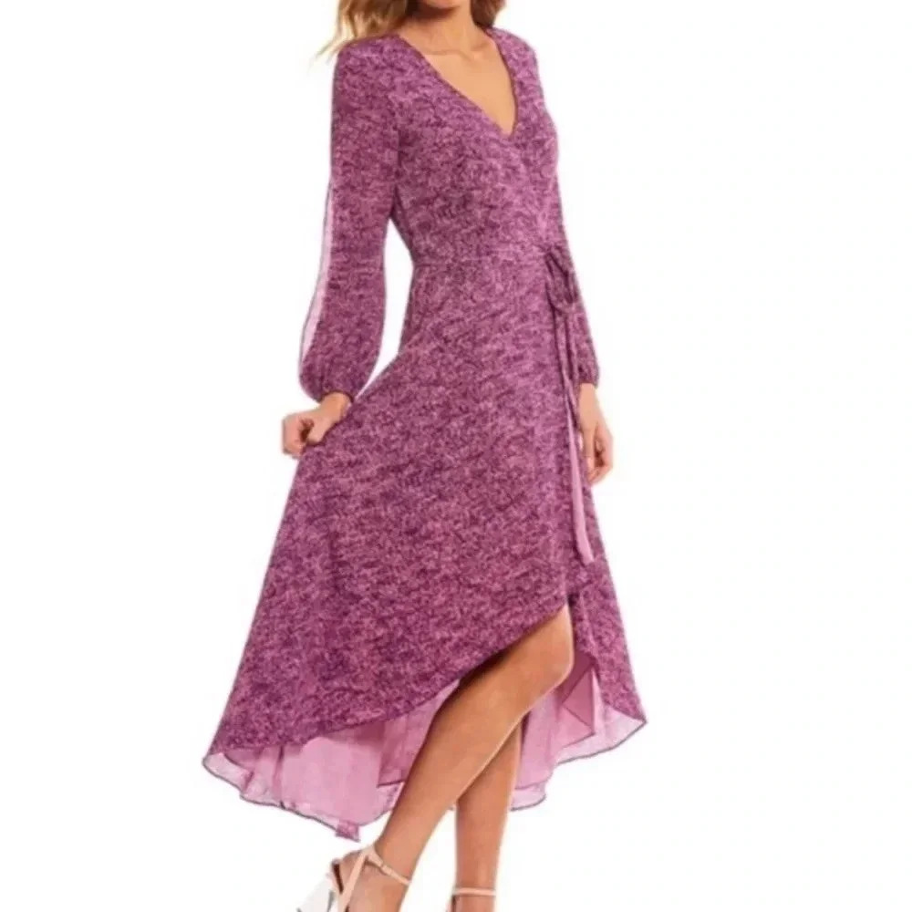 Halston Womens Split Sleeve Midi Wrap Dress